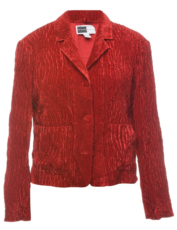 Velour Red Textured Jacket - M Faux Fur Jacket Real Fur Jacket Shearling Jacket