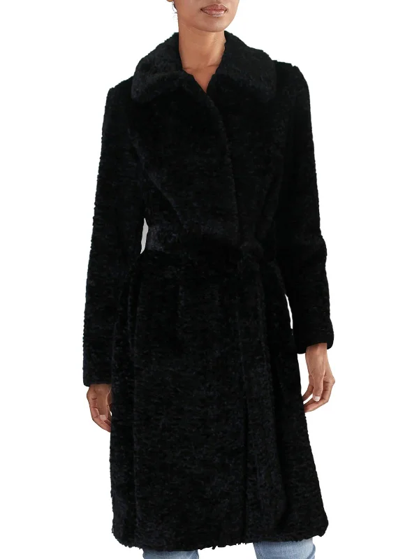 Womens Faux Fur Winter Jacket Stand-Up Collar Roll-Neck Collar Turtle Neck