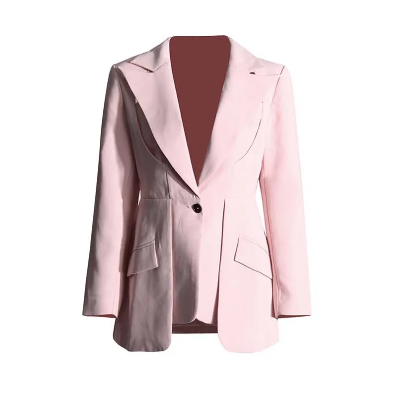 Women's Leaf Crepe Drop Hem Jacket with Slash Detailing in Pink Black Tailored Jacket Straight Jacket A-Line Jacket Women's Leaf Crepe Drop Hem Jacket with Slash Detailing in Pink Black Tailored Jacket Straight Jacket A-Line Jacket