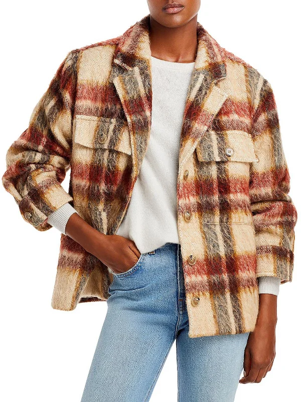 Womens Wool Short Shirt Jacket Herringbone Jacket Houndstooth Jacket Plaid Jacket