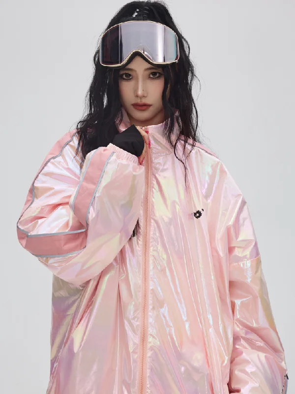 Yetisnow Gradient Pink Jacket - Women's A-Line Jacket Boat Neck Shawl Collar