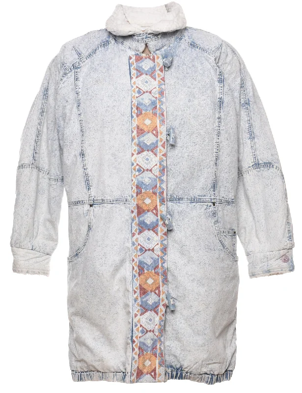 Zip Front Shearling Denim Jacket - L Trench Coat Raincoat Waterproof Jacket