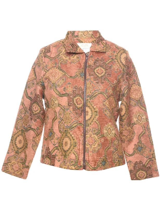 Zip Front Tapestry Jacket - S Tiered Jacket Buttoned Jacket Zippered Jacket