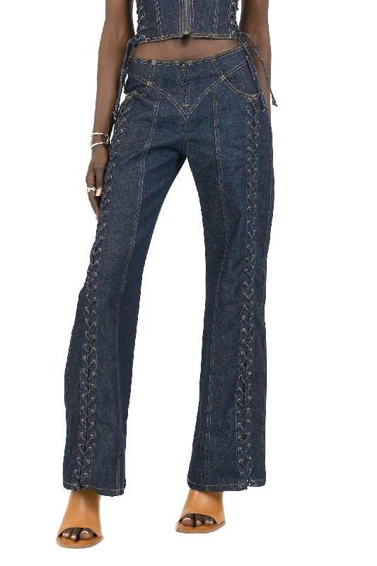 Jean Paul Gaultier Low Waist Large Denim Trouser in Indigo Trousers Plaid Checkered