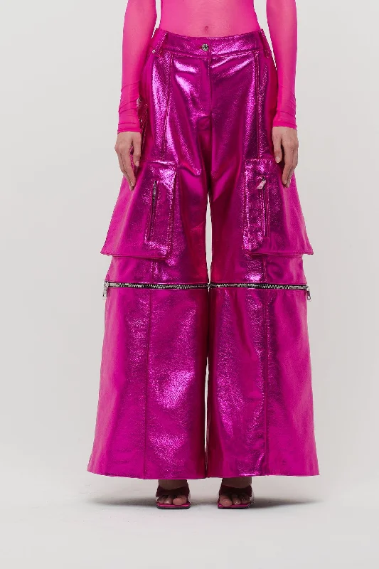 LaQuan Smith Wide Leg Utility Trouser with Zipper Detail Trousers Floral Bohemian