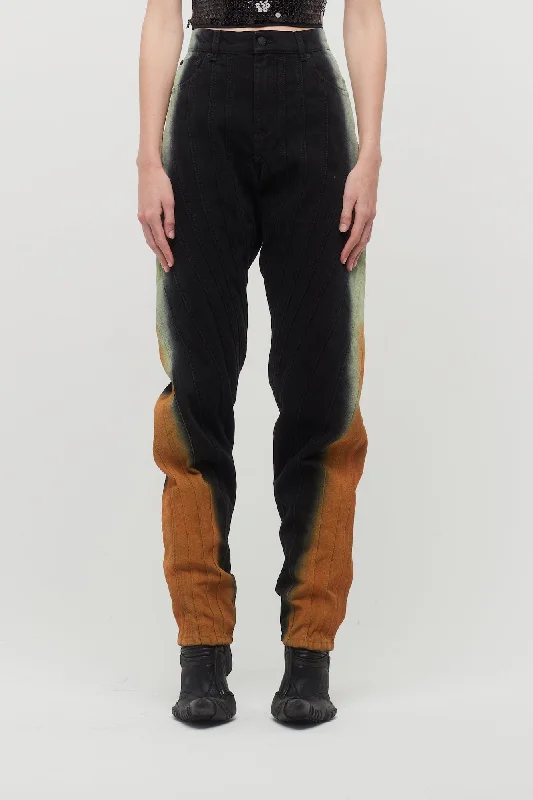 Mugler Denim Spray Trousers in Black Orange Pistachio Degrade Trousers Denim Blue