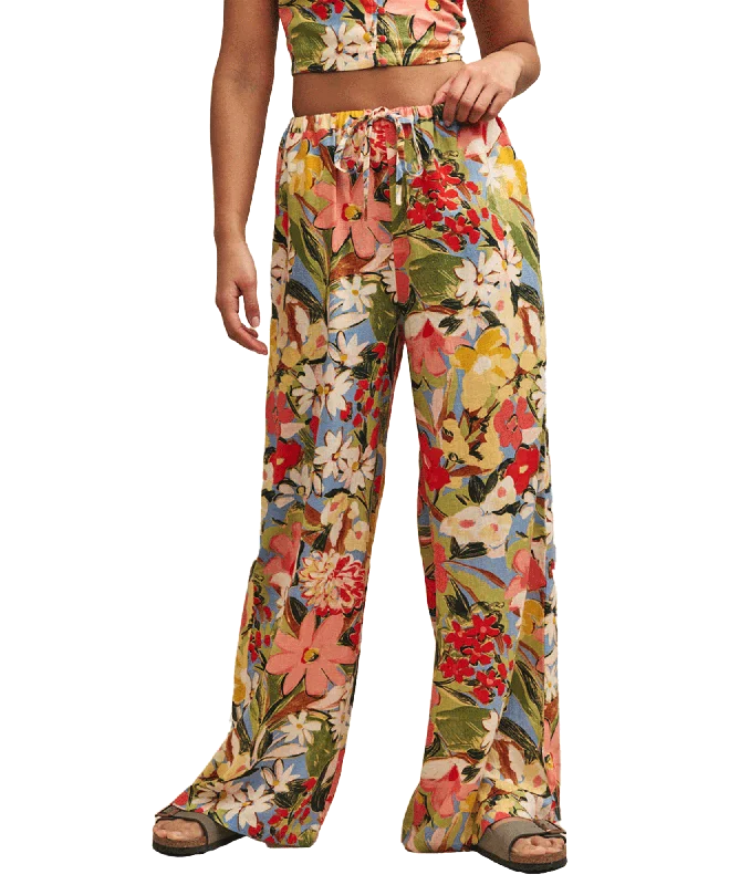 Floral Linen-blend Drawstring Trousers - Multi Trousers Fall Fleece