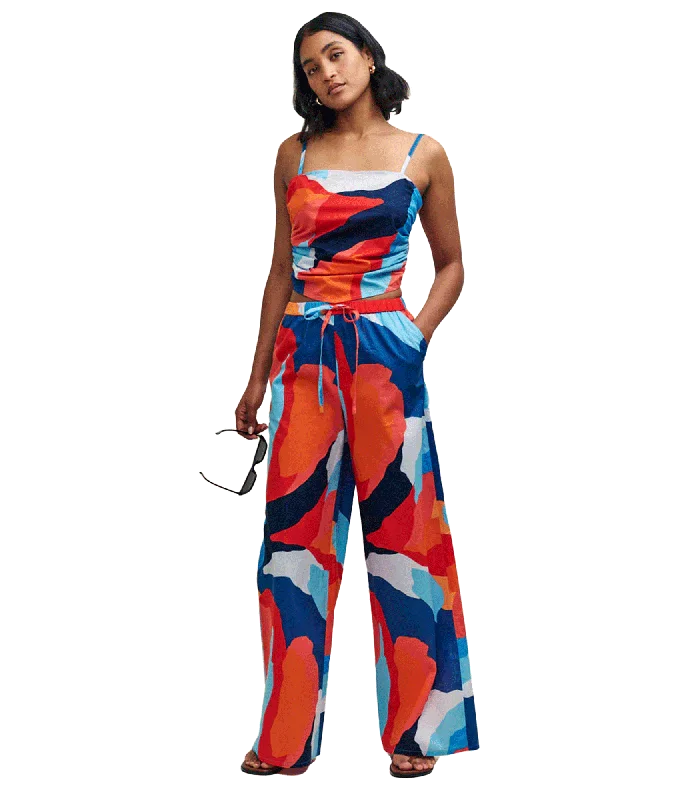 Abstract Print Wide Leg Drawstring Beach Trousers - Multi Trousers Review Highly