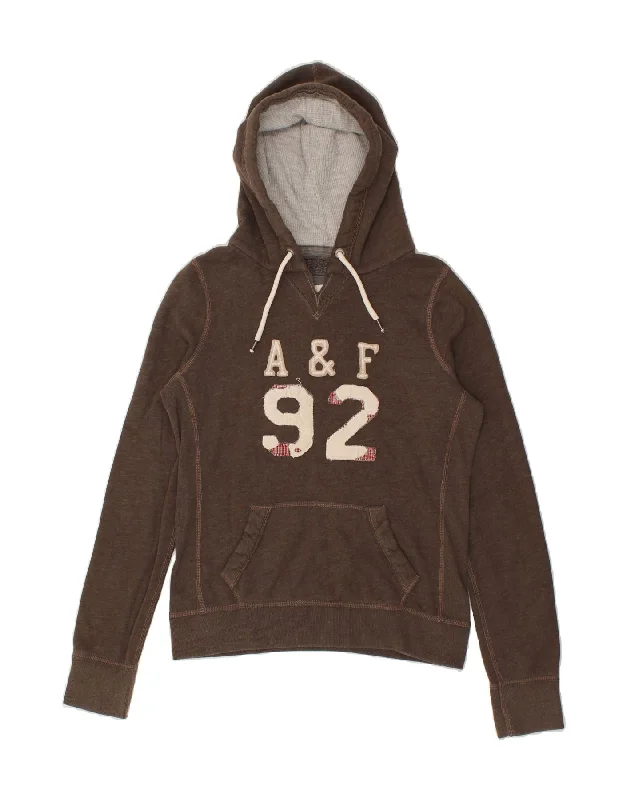 ABERCROMBIE & FITCH Womens Graphic Hoodie Jumper UK 14 Medium Brown Cotton Hoodie with Front Slit Layering Stylish ABERCROMBIE & FITCH Womens Graphic Hoodie Jumper UK 14 Medium Brown Cotton Hoodie with Front Slit Layering Stylish