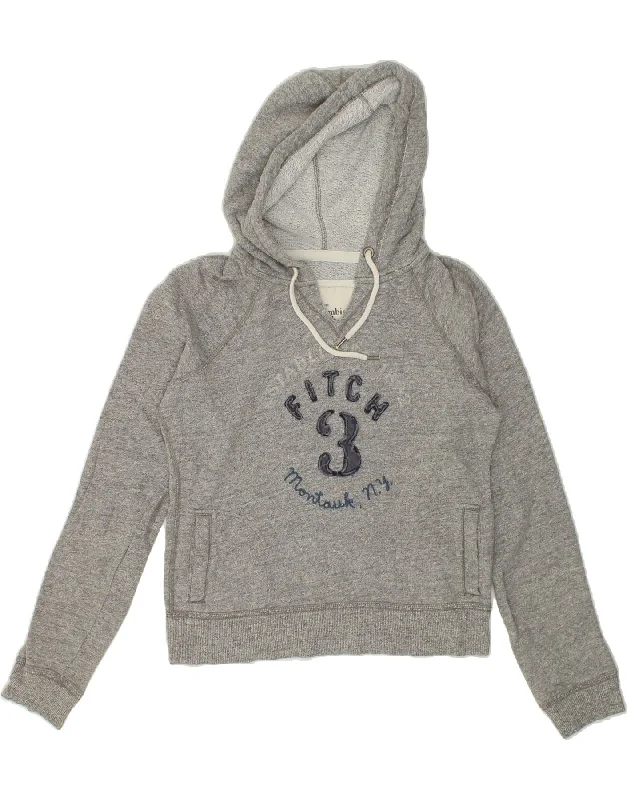 ABERCROMBIE & FITCH Womens Graphic Hoodie Jumper UK 14 Medium Grey Cotton Hoodie with Cropped Fit Short Trendy ABERCROMBIE & FITCH Womens Graphic Hoodie Jumper UK 14 Medium Grey Cotton Hoodie with Cropped Fit Short Trendy