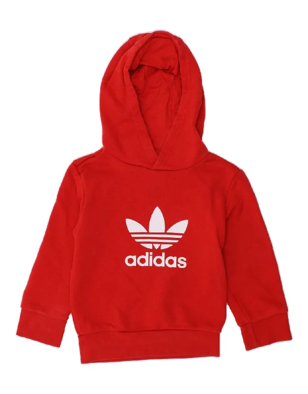 ADIDAS Boys Graphic Hoodie Jumper 2-3 Years Red Cotton Hoodie with Toggle Buttons Decorative Unique