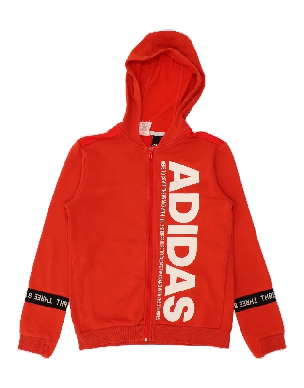 ADIDAS Boys Graphic Zip Hoodie Sweater 11-12 Years Red Colourblock Cotton Hoodie with Illustration Artistic Creative ADIDAS Boys Graphic Zip Hoodie Sweater 11-12 Years Red Colourblock Cotton Hoodie with Illustration Artistic Creative