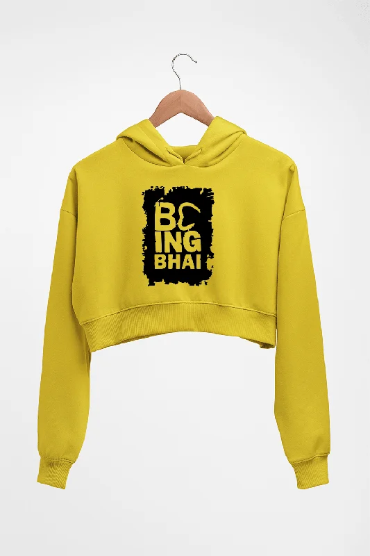 Being Bhai Crop HOODIE FOR WOMEN Hoodie with Hem Applique Textured Unique