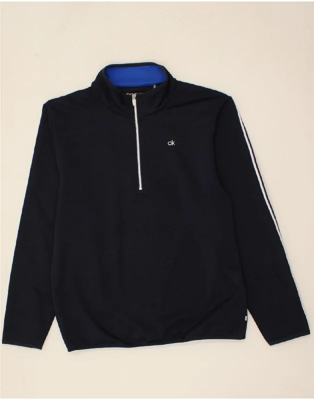 CALVIN KLEIN Mens Zip Neck Sweatshirt Jumper XL Navy Blue Polyester Hoodie with Zipper Versatile Modern CALVIN KLEIN Mens Zip Neck Sweatshirt Jumper XL Navy Blue Polyester Hoodie with Zipper Versatile Modern