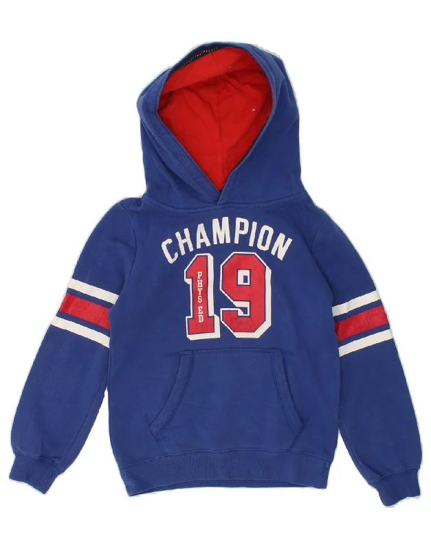 CHAMPION Boys Graphic Hoodie Jumper 7-8 Years Blue Cotton Hoodie with Hem Lace Feminine Delicate CHAMPION Boys Graphic Hoodie Jumper 7-8 Years Blue Cotton Hoodie with Hem Lace Feminine Delicate