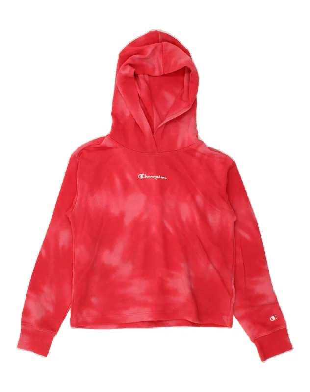 CHAMPION Girls Crop Hoodie Jumper 11-12 Years Large Pink Tie Dye Cotton Hoodie with Lining Warm Insulated CHAMPION Girls Crop Hoodie Jumper 11-12 Years Large Pink Tie Dye Cotton Hoodie with Lining Warm Insulated