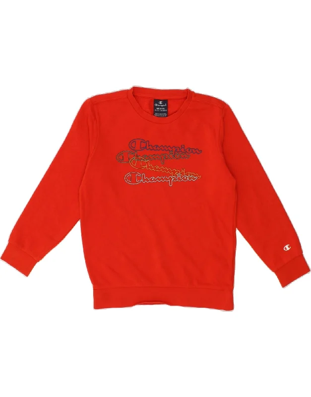 CHAMPION Girls Graphic Sweatshirt Jumper 9-10 Years Medium Red Cotton Hoodie with Toggle Buttons Decorative Unique CHAMPION Girls Graphic Sweatshirt Jumper 9-10 Years Medium Red Cotton Hoodie with Toggle Buttons Decorative Unique