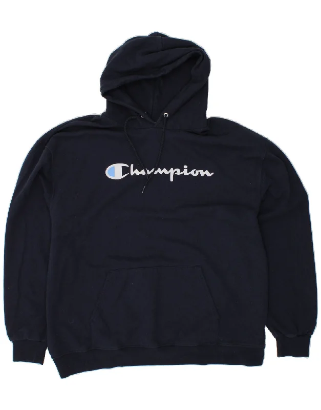 CHAMPION Mens Graphic Hoodie Jumper 2XL Navy Blue Cotton Hoodie with Back Slit Movement Comfort CHAMPION Mens Graphic Hoodie Jumper 2XL Navy Blue Cotton Hoodie with Back Slit Movement Comfort