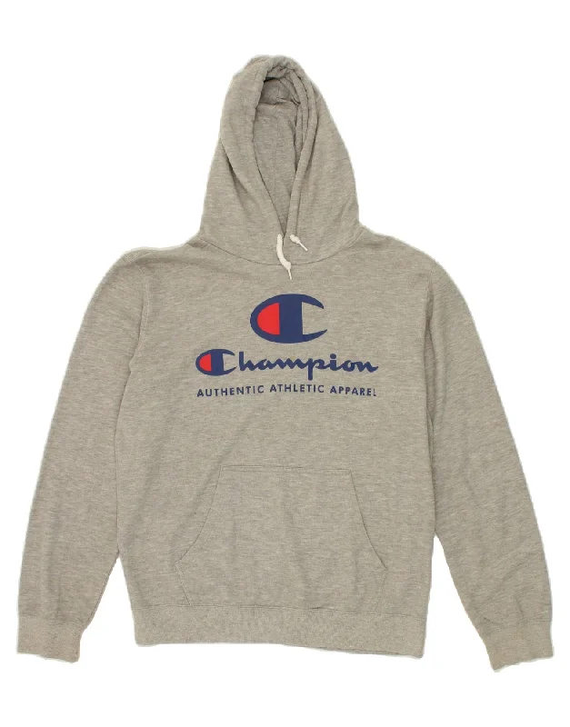CHAMPION Mens Graphic Hoodie Jumper Large Grey Cotton Hoodie with Batwing Sleeves Loose Dramatic CHAMPION Mens Graphic Hoodie Jumper Large Grey Cotton Hoodie with Batwing Sleeves Loose Dramatic
