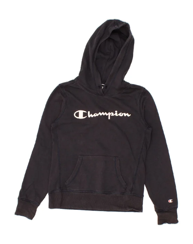 CHAMPION Womens Graphic Hoodie Jumper UK 10 Small Navy Blue Cotton Hoodie with Double Zipper Versatile Adjustable CHAMPION Womens Graphic Hoodie Jumper UK 10 Small Navy Blue Cotton Hoodie with Double Zipper Versatile Adjustable