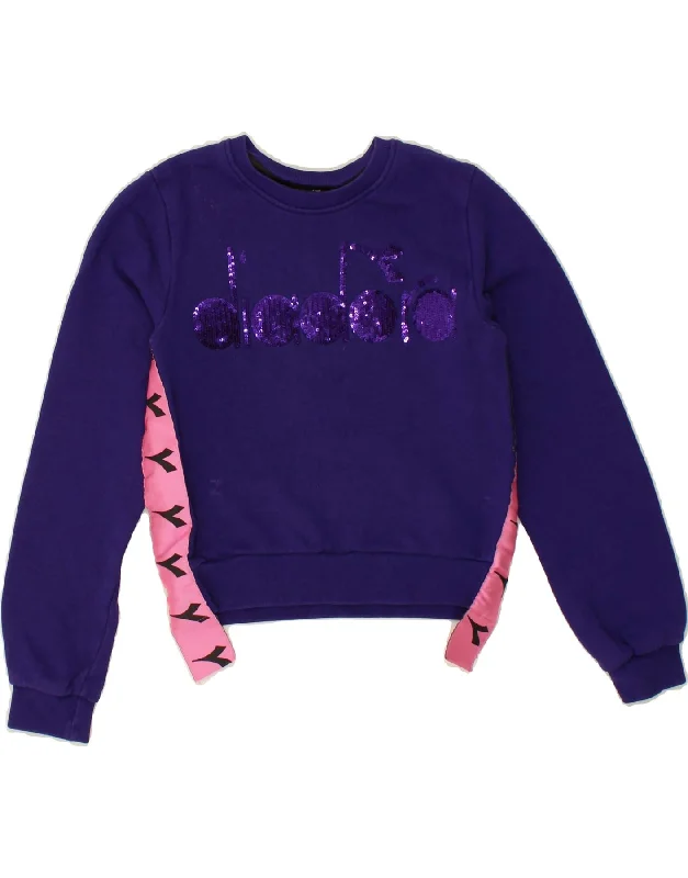 DIADORA Girls Graphic Sweatshirt Jumper 9-10 Years Purple Cotton Hoodie with Earth Tones Natural Calm DIADORA Girls Graphic Sweatshirt Jumper 9-10 Years Purple Cotton Hoodie with Earth Tones Natural Calm
