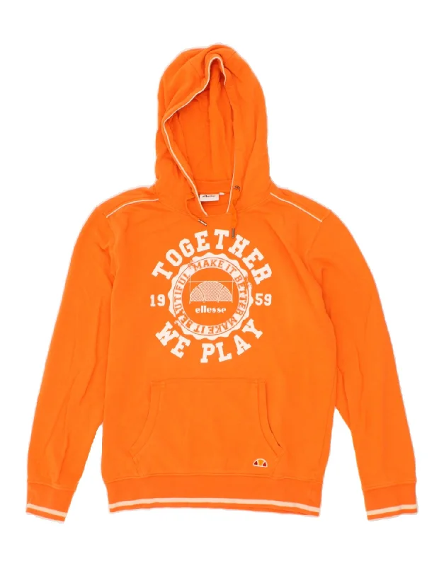 ELLESSE Mens Graphic Hoodie Jumper Medium Orange Cotton Hoodie with Logo Branding Identity ELLESSE Mens Graphic Hoodie Jumper Medium Orange Cotton Hoodie with Logo Branding Identity