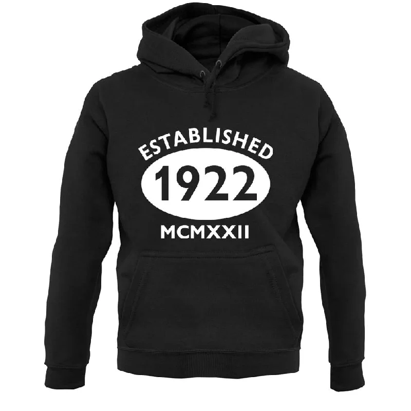 Established 1922 Roman Numerals Unisex Hoodie Hoodie with Contrast Stitching Detailed Premium Established 1922 Roman Numerals Unisex Hoodie Hoodie with Contrast Stitching Detailed Premium
