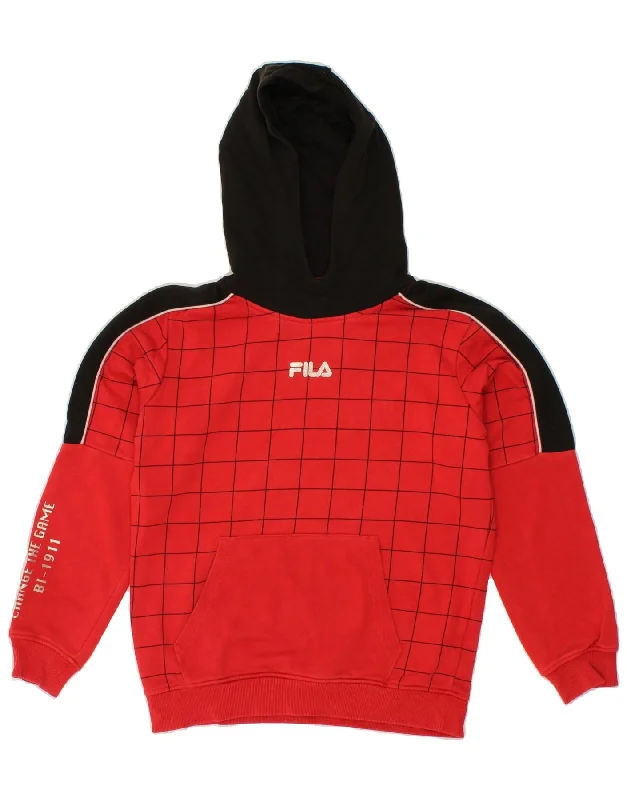FILA Boys Graphic Hoodie Jumper 11-12 Years Red Check Cotton Hoodie with Illustration Artistic Creative FILA Boys Graphic Hoodie Jumper 11-12 Years Red Check Cotton Hoodie with Illustration Artistic Creative