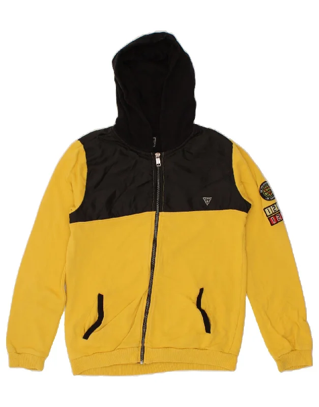 GUESS Boys Graphic Zip Hoodie Sweater 13-14 Years Yellow Colourblock Hoodie with Tie-Dye Psychedelic Retro