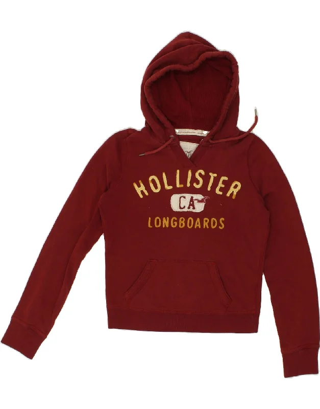 HOLLISTER Womens Graphic Hoodie Jumper UK 14 Medium Red Cotton Hoodie with Set-In Sleeves Structured Classic HOLLISTER Womens Graphic Hoodie Jumper UK 14 Medium Red Cotton Hoodie with Set-In Sleeves Structured Classic