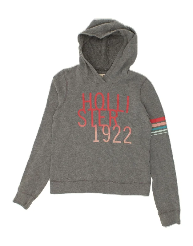 HOLLISTER Womens Graphic Hoodie Jumper UK 6 XS Grey Cotton Hoodie with Monochrome Minimalist Simple HOLLISTER Womens Graphic Hoodie Jumper UK 6 XS Grey Cotton Hoodie with Monochrome Minimalist Simple