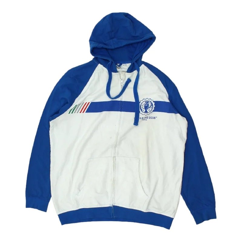 Italia UEFA Euro 2016 Mens White Full Zip Hoodie | Football Sportswear Hoody VTG Hoodie with Relaxed Fit Easy Casual Italia UEFA Euro 2016 Mens White Full Zip Hoodie | Football Sportswear Hoody VTG Hoodie with Relaxed Fit Easy Casual