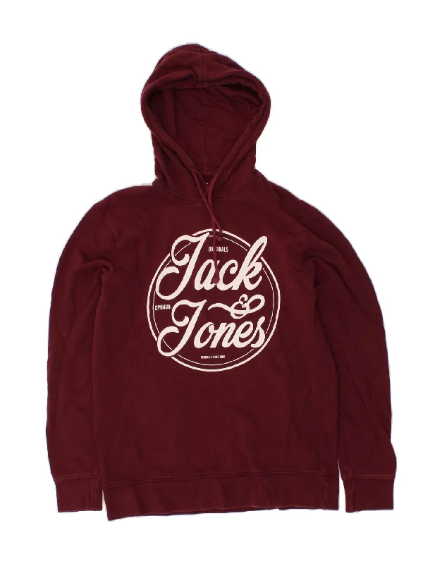 JACK & JONES Mens Graphic Hoodie Jumper Large Burgundy Cotton Hoodie with Hem Drawcord Adjustable Customizable JACK & JONES Mens Graphic Hoodie Jumper Large Burgundy Cotton Hoodie with Hem Drawcord Adjustable Customizable