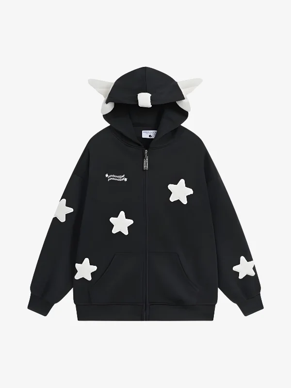 KG Velvet Star Zip-Up Hoodie Hoodie with Exposed Zipper Edgy Industrial