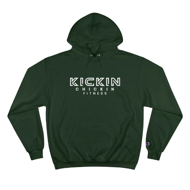 Kickin Chickin Fitness Champion Hoodie White Logo Hoodie with Metallic Shiny Futuristic Kickin Chickin Fitness Champion Hoodie White Logo Hoodie with Metallic Shiny Futuristic