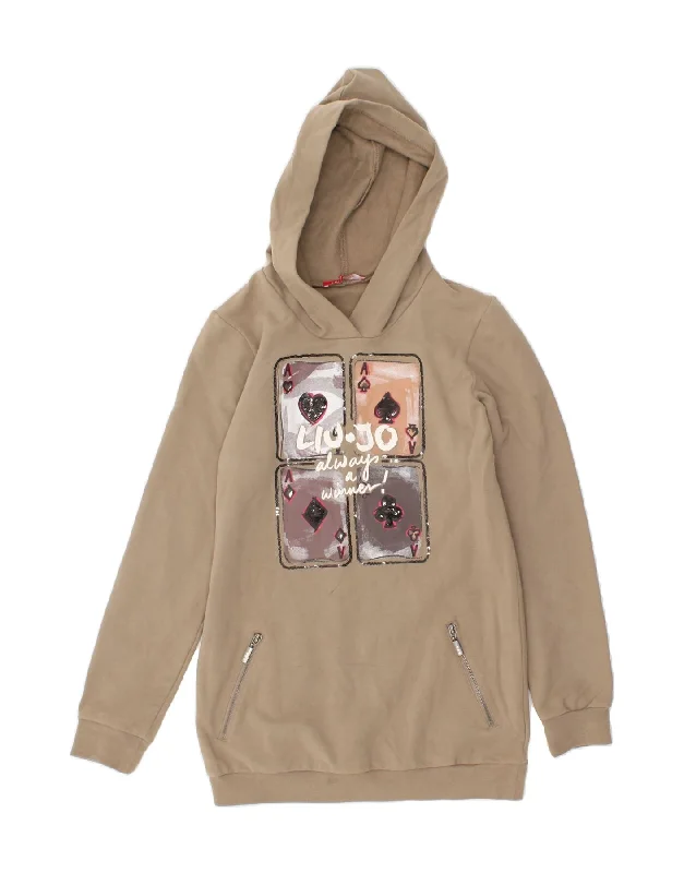 LIU JO Girls Graphic Hoodie Jumper 11-12 Years Beige Cotton Hoodie with Logo Branding Identity LIU JO Girls Graphic Hoodie Jumper 11-12 Years Beige Cotton Hoodie with Logo Branding Identity