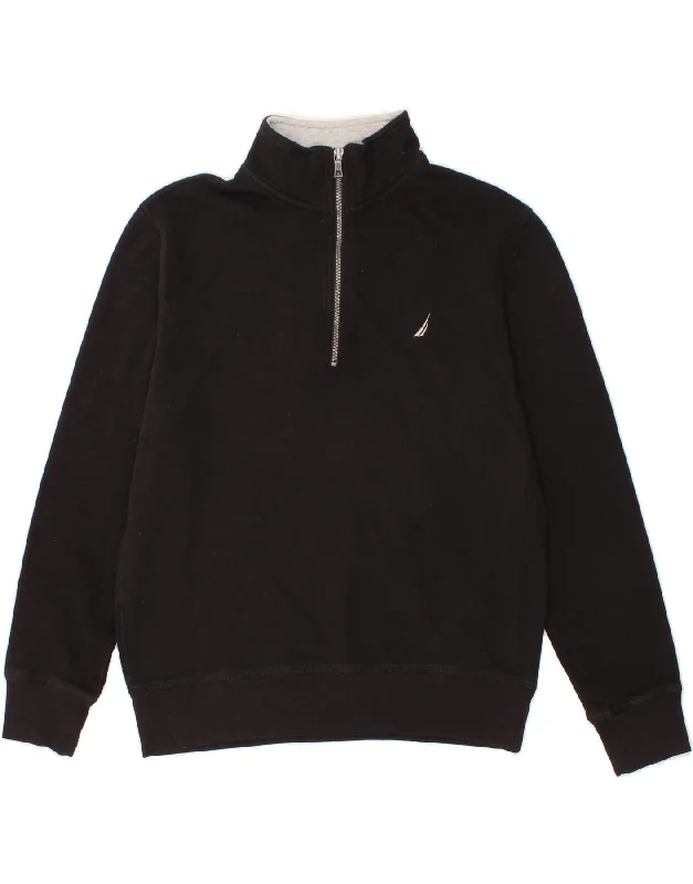 NAUTICA Mens Zip Neck Sweatshirt Jumper Medium Black Cotton Hoodie with Button Classic Timeless NAUTICA Mens Zip Neck Sweatshirt Jumper Medium Black Cotton Hoodie with Button Classic Timeless