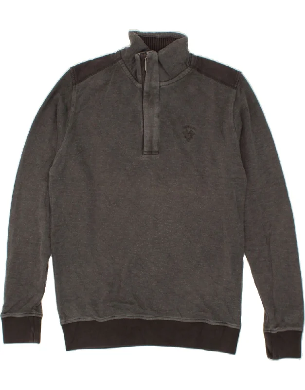NAVIGARE Mens Zip Neck Sweatshirt Jumper Medium Grey Cotton Hoodie with Slit Hem Functional Movement NAVIGARE Mens Zip Neck Sweatshirt Jumper Medium Grey Cotton Hoodie with Slit Hem Functional Movement