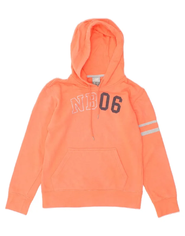 NEW BALANCE Womens Graphic Hoodie Jumper UK 10 Small Orange Hoodie with Typography Text Message NEW BALANCE Womens Graphic Hoodie Jumper UK 10 Small Orange Hoodie with Typography Text Message