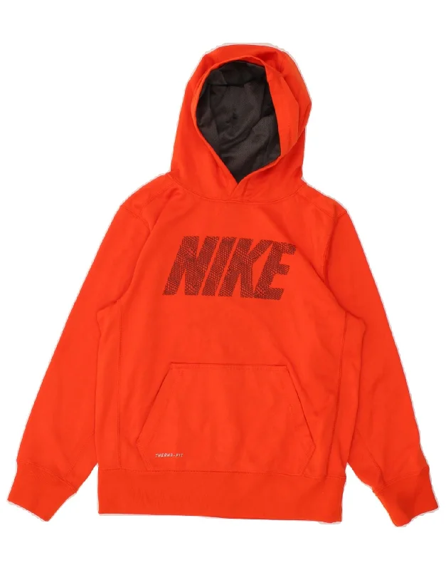 NIKE Boys Therma-Fit Graphic Hoodie Jumper 10-11 Years Medium Orange Hoodie with Back Slit Movement Comfort NIKE Boys Therma-Fit Graphic Hoodie Jumper 10-11 Years Medium Orange Hoodie with Back Slit Movement Comfort