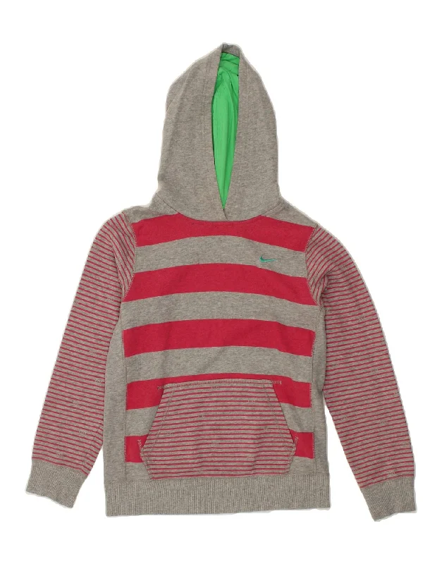NIKE Girls Hoodie Jumper 12-13 Years Large Grey Striped Cotton Hoodie with Pastel Soft Subtle NIKE Girls Hoodie Jumper 12-13 Years Large Grey Striped Cotton Hoodie with Pastel Soft Subtle