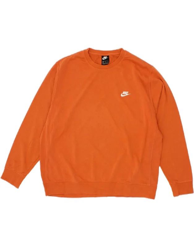 NIKE Mens Sweatshirt Jumper 2XL Orange Cotton Hoodie Crop Top Short Trendy