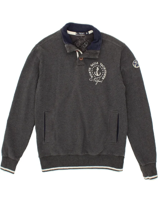 NORTH SAILS Mens Button Neck Sweatshirt Jumper Small Grey Cotton Hoodie with Ribbed Neckline Snug Warm NORTH SAILS Mens Button Neck Sweatshirt Jumper Small Grey Cotton Hoodie with Ribbed Neckline Snug Warm