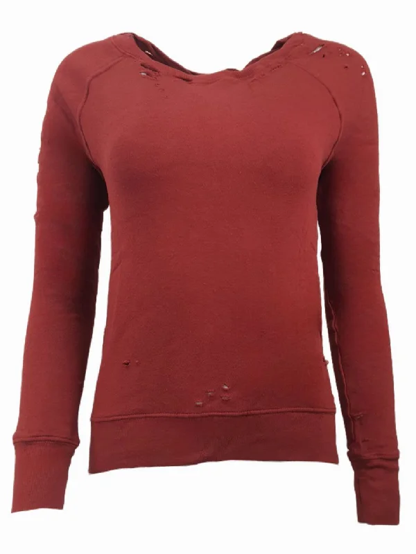 PAM & GELA Women's Red Brick Annie Destr Sweatshirt #B00F Petite X-Small NWT Hoodie with Applique Textured Unique PAM & GELA Women's Red Brick Annie Destr Sweatshirt #B00F Petite X-Small NWT Hoodie with Applique Textured Unique