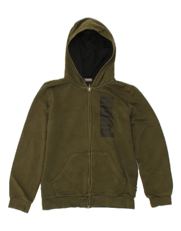 PUMA Boys Graphic Zip Hoodie Sweater 11-12 Years Large Khaki Cotton Hoodie with Stripes Bold Sporty PUMA Boys Graphic Zip Hoodie Sweater 11-12 Years Large Khaki Cotton Hoodie with Stripes Bold Sporty