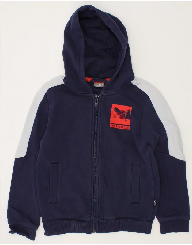PUMA Boys Zip Hoodie Sweater 7-8 Years Small Navy Blue Colourblock Cotton Hoodie Crop Top Short Trendy PUMA Boys Zip Hoodie Sweater 7-8 Years Small Navy Blue Colourblock Cotton Hoodie Crop Top Short Trendy