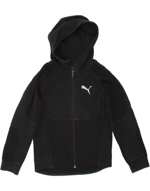PUMA Boys Zip Hoodie Sweater 9-10 Years  Black Graphic Hoodie Design Print