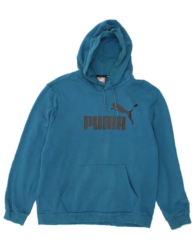 PUMA Mens Graphic Hoodie Jumper Large Blue Hoodie with V-Neck Classic Versatile