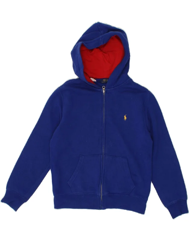 RALPH LAUREN Boys Zip Hoodie Sweater 12-13 Years Blue Cotton Hoodie with Hem Patch Decorative Personalized RALPH LAUREN Boys Zip Hoodie Sweater 12-13 Years Blue Cotton Hoodie with Hem Patch Decorative Personalized