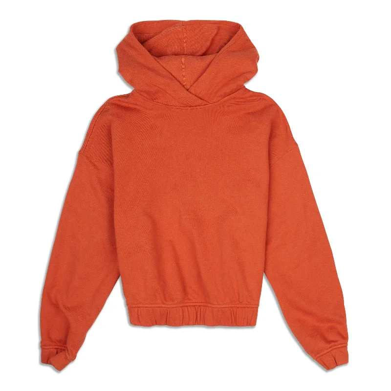 Relaxed Cropped Hoodie Hoodie with Patch Decorative Personalized